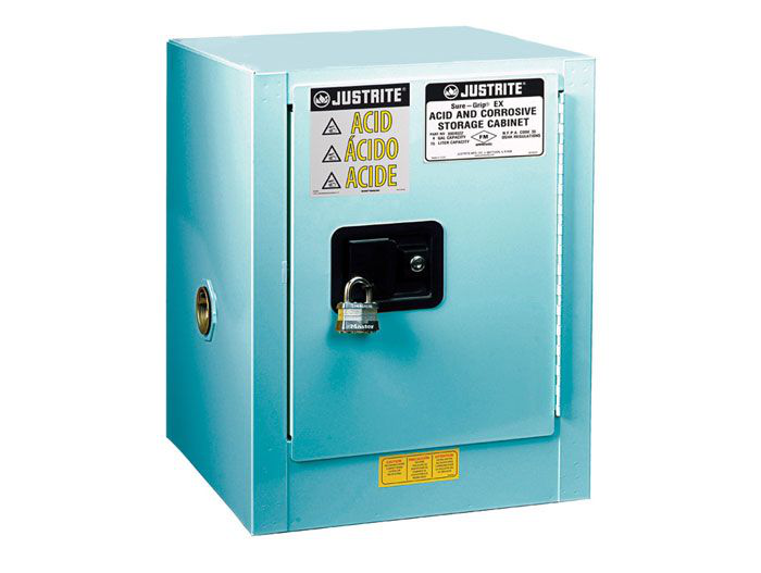 4 Gallon, 1 Shelf, 1 Door, Self Close, Corrosives/Acids Safety Cabinet, ChemCor® Countertop, Blue - 8904222