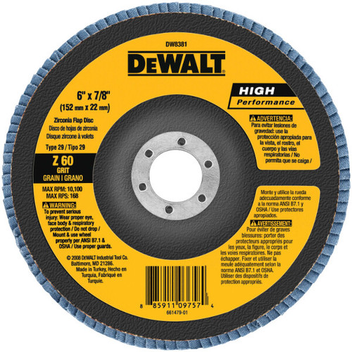 DEWALT 6-Inch X 7/8-Inch 60G Type 29 Hp Flap Disc
