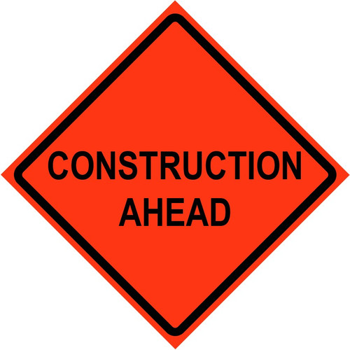 Cortina 48" x 48" SuperBright Reflective Roll-Up Sign with Lexan Pockets and Ribsets - Construction Ahead