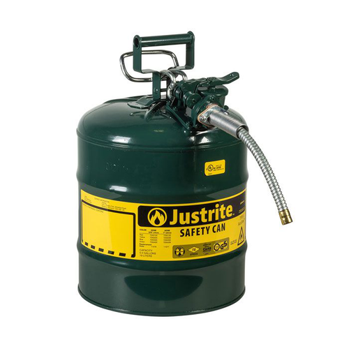 5 Gallon, 5/8" Metal Hose, Steel Safety Can for Oil, Type II, AccuFlow™, Green - 7250420