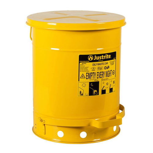 10 Gallon, Oily Waste Can, Hands-Free, Self-Closing Cover, Yellow - 09301