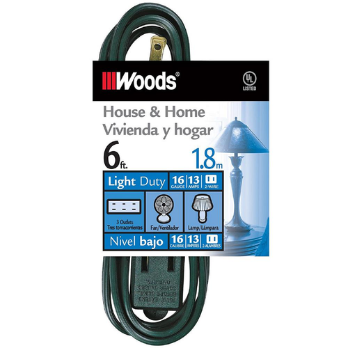 Woods CUBE TAP, 16/2 6' GREEN EXTENSION CORD 25/BX