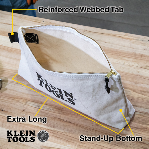 Zipper Bag, Extra-Long Canvas Tool Pouch, 16-Inch, Natural