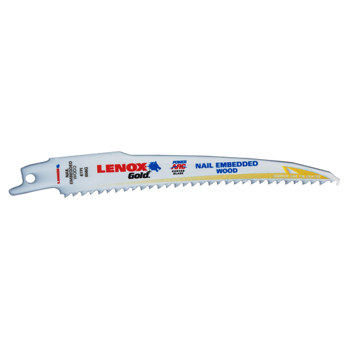 LENOX Gold Power Arc Reciprocating Saw Blade, For Wood, Nail-Embedded Wood Cutting, 6-Inch, 6 TPi, 25-Pack
