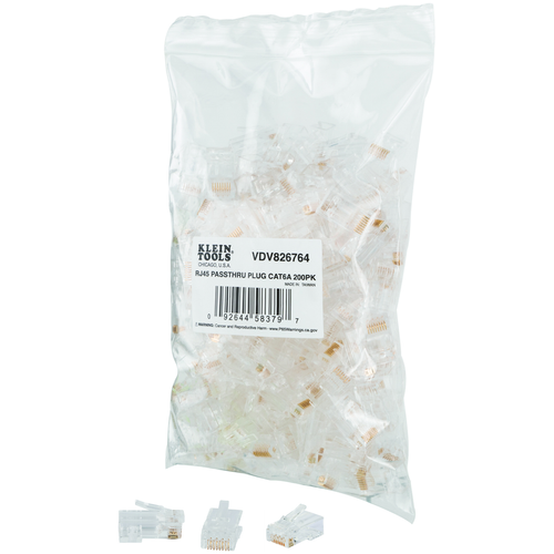 Pass-Thru™ Modular Data Plugs, RJ45-CAT6A, UTP 200-Pack