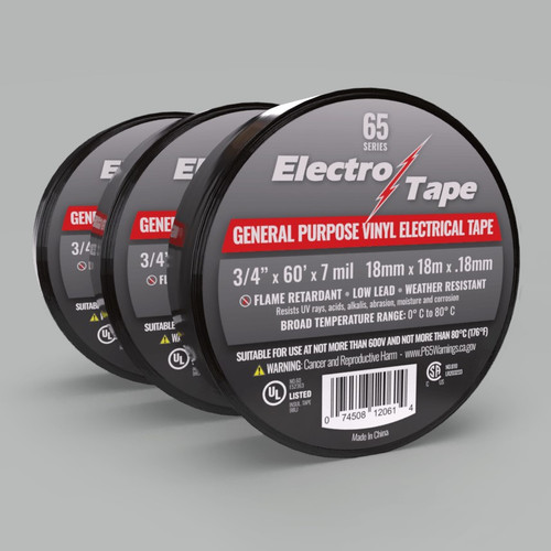 Electro-Tape 2" (50mm) x 66 ft 7mil Black General Purpose Vinyl Electrical Tape 24/CS
