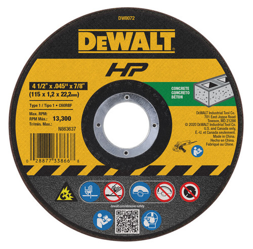 DEWALT Concrete/Masonry Wheel, 4-1/2-Inch X .045-Inch X 7/8-Inch