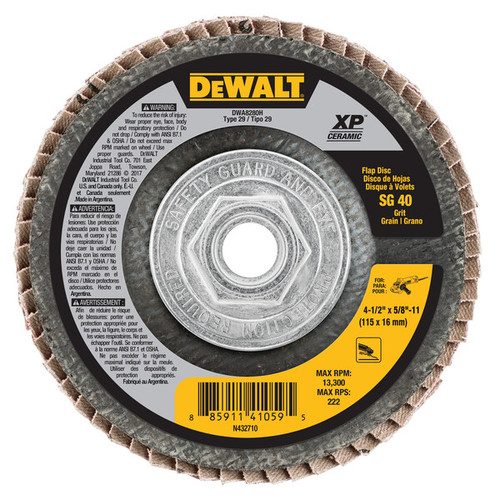DEWALT 40G T29 Xp Ceramic Flap Disc, 4-1/2" X 5/8"