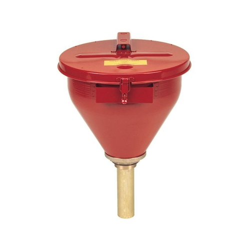 Steel Drum Funnel for Flammables, 6" Flame Arrester, Self-Closing Cover, 2" Bung, Red - 08207