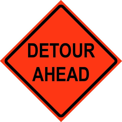 Cortina 48" x 48" SuperBright Reflective Roll-Up Sign with Lexan Pockets and Ribsets - Detour Ahead