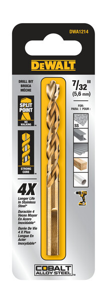 DEWALT 7/32" Pilot Point Industrial Cobalt Alloy Steel Drill Bit