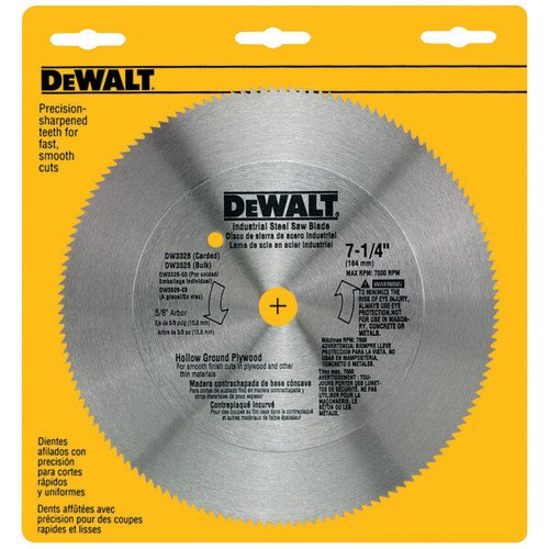 DEWALT 7-1/4" Circular Saw Blade For Hollow Ground Plywood, 5/8" And Diamond Knockout Arbor, 140-Tooth