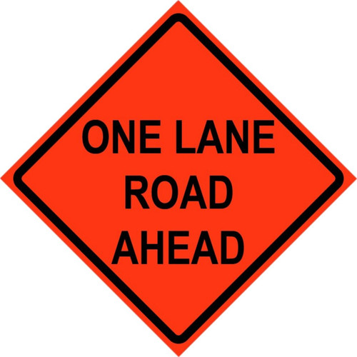 Cortina 48" x 48" SuperBright Reflective Roll-Up Sign with Lexan Pockets and Ribsets - One Lane Road Ahead