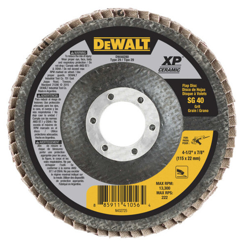 DEWALT 40G T29 Xp Ceramic Flap Disc, 4-1/2" X 7/8"
