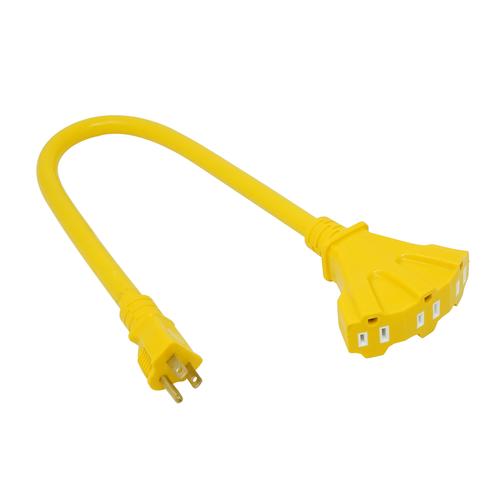 Southwire 2ft SJTW 12/3 Three-Way Power Block (Yellow) 12/BX
