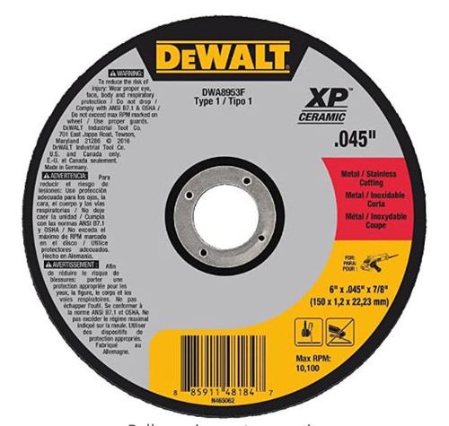 DEWALT ELITE SERIES 6 In x .045 in Ceramic Abrasive Chop / Cut-Off Blade with 7/8 in Arbor For Stainless & Mild Steel Cutting (1 Pack)  (P/N DWA8953F)