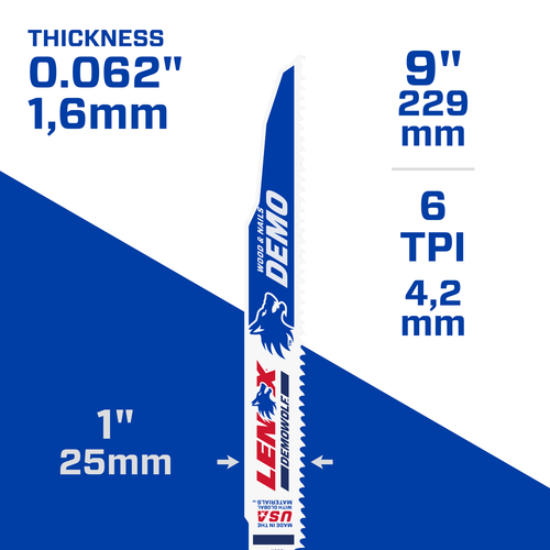 LENOX Demolition Reciprocating Saw Blade With Power Blast Technology, Bi-Metal, 9-Inch, 6 TPi, 5/Pk