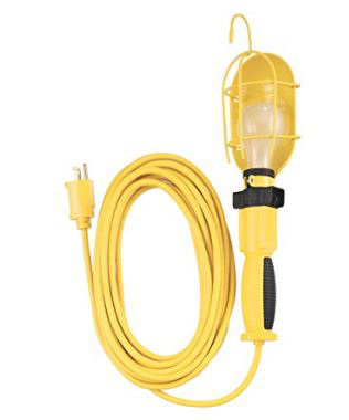 SOUTHWIRE Heavy Duty Trouble Light, 16/3, 25' SJEOW, Metal Guard, w/ Outlet 6/BX