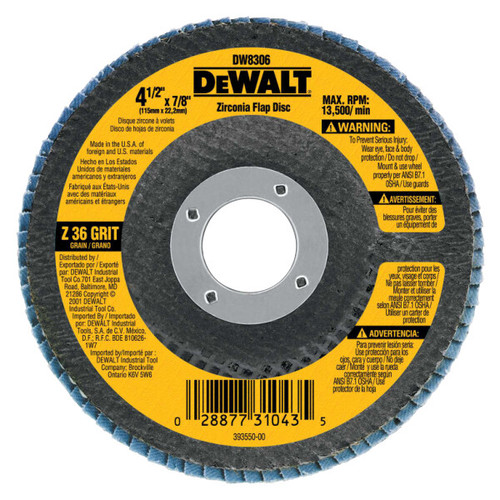 DEWALT Flap Disc, Zirconia, 4-1/2-Inch By 7/8-Inch, 40-Grit