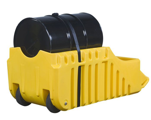 Spill Containment Indoor/Outdoor Drum Caddy, Fits 55 Gallon Drums, Polyethylene, Yellow - 28664