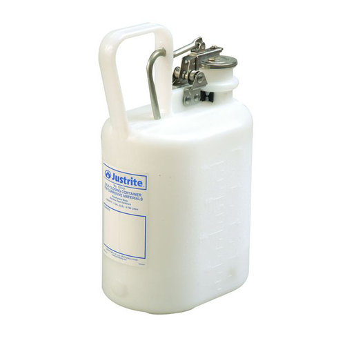 1 Gallon Polyethylene Safety Container for Corrosives/Acids, Stainless Steel Hardware, Oval, White - 12161