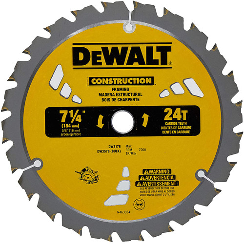 DEWALT PCD Framing Carbide Thin Kerf Circular Saw Blade (Bulk) 7-1/4" 24T