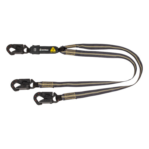 SAFEWAZE Arc Flash 6' Energy Absorbing Lanyard: Aramid, Dual Leg, Dielectric Snap Hooks