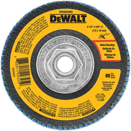 DEWALT 80 Grit Zirconia T29 Flap Disc, 4-1/2-Inch X 5/8-11-Inch