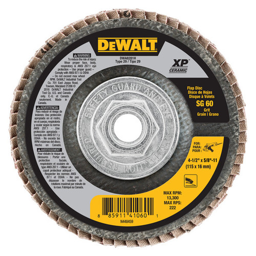 DEWALT 60G T29 Xp Ceramic Flap Disc, 4-1/2" X 5/8"