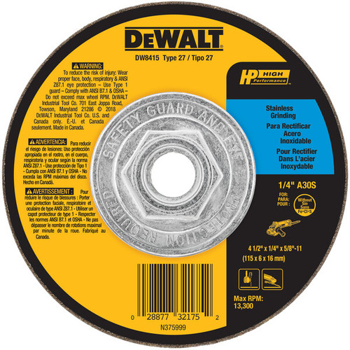 DEWALT Stainless Steel Grinding Wheel, 4-1/2 X 1/4 X 5/8-11-Inch
