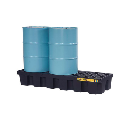 3 Drum Plastic Pallet, In-Line, With Drain, EcoPolyBlend™, Black - 28629