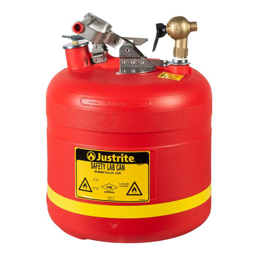 5-Gallon, Polyethylene Dispensing Safety Can, Stainless Steel Hardware, Top Self-Close Brass Faucet, Flame Arrester, Red - 14540