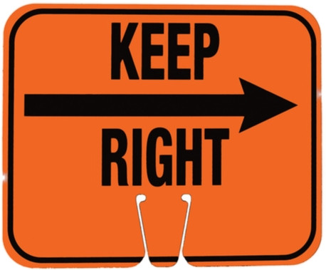 Cone Sign - Keep Right w/Arrow (black on orange) Single-Sided