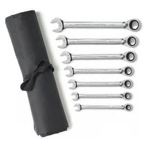 7 Pc. Reversible Combination Ratcheting Wrench Set Roll SAE