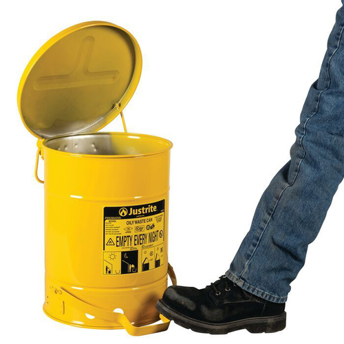 6 Gallon, Steel Oily Waste Can, Hands-Free Self-Closing Cover, Yellow - 09101