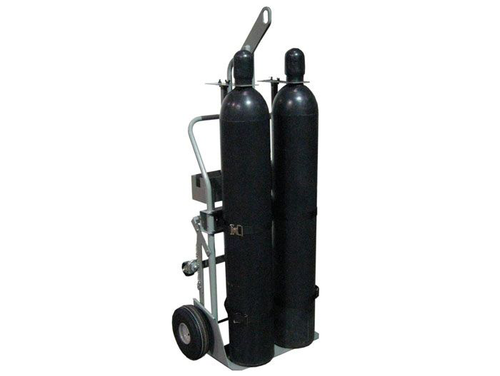 Double Cylinder Hand Truck With Hoist Ring, 10.5" Pneumatic Wheels, Rear Casters and Tool Tray - 35022