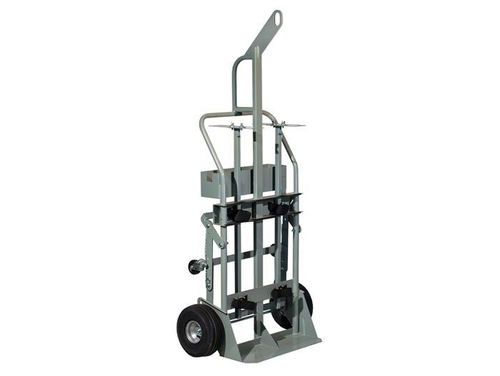 Double Cylinder Hand Truck With Hoist Ring, 10.5" Pneumatic Wheels, Rear Casters and Tool Tray - 35022