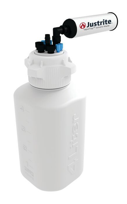 4 Liter HDPE Carboy with Filter Kit, VaporTrap™, 4 Ports 1/8" Tubing, 3 Ports 1/4" Tubing, 1 Port 1/4" or 3/8" Hose Barb, 83mm Cap - 12820