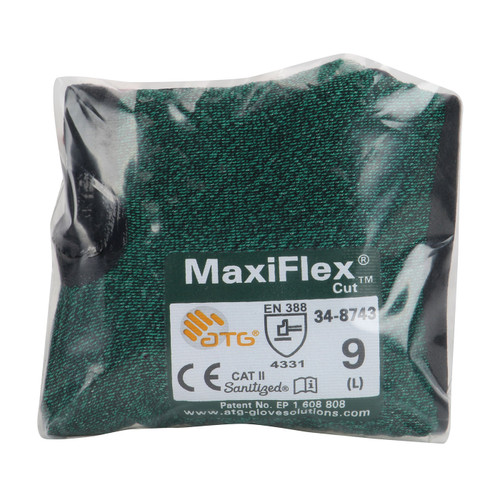 MaxiFlex® Cut™ 34-8743V  Cut Resistant Gloves, Size L, Green, ANSI A2