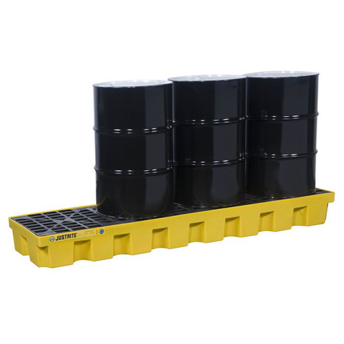 4 Drum Plastic Pallet, In-line, With Drain, EcoPolyBlend™, Yellow - 28632