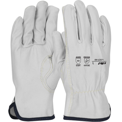 PIP® 09-LC571  Leather Drivers, Size M, Natural, ANSI A5
