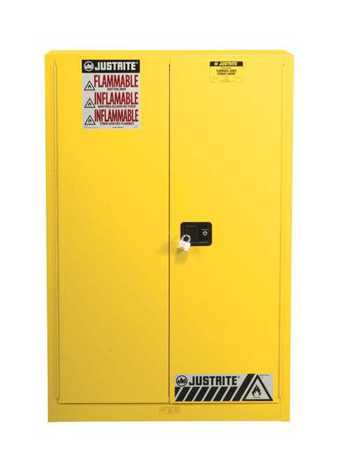 60 Gallon, 5 Shelves, 2 Doors, Manual Close, Paint Safety Cabinet, Sure-Grip® EX, Yellow - 894510