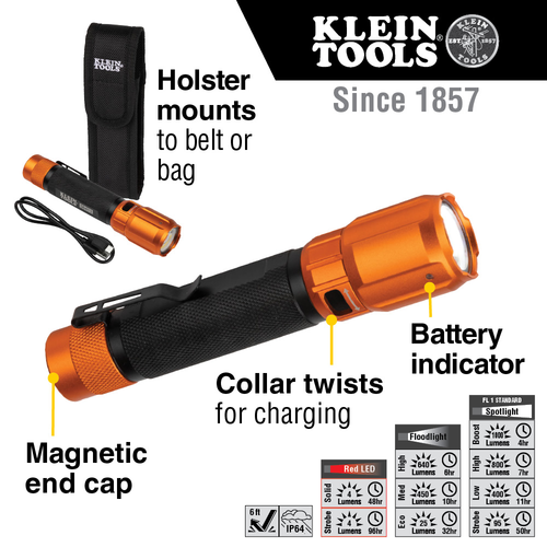 Rechargeable 2-Color LED Flashlight with Holster