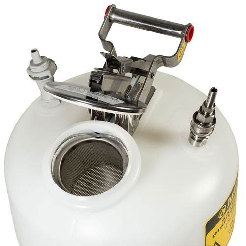 2 Gallon, Polyethylene Quick-Disconnect Disposal Safety Can, Polypropylene and Stainless Steel Fittings for 3/8" Tubing, White - BY12752