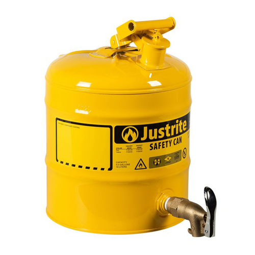5 Gallon Steel Safety Can for Laboratories, Type I, Rigid Bottom Brass Faucet, Yellow - 7150250