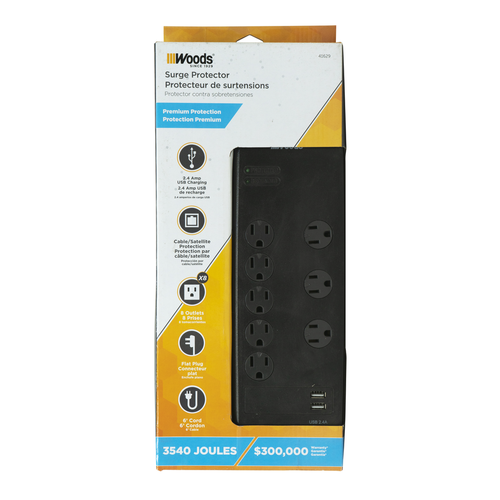 Woods SURGE, PROTECTOR 8-OUT COAX USB 3540J 6' 6/BX