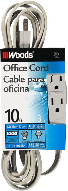 Woods WALL TAP, 16/3 10'SPT-2 GRAY 3 OUTLET 10/BX