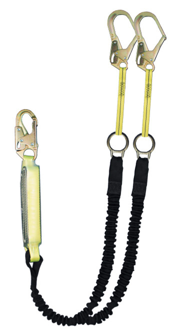 SafeWaze PRO 6' Stretch Energy Absorbing Lanyard: Rebar Hooks, Rescue Rings