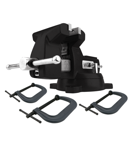 WILTON Holding Strong Kit with Black 746 Mechanics Vise and 3 pc. 402/404/406 C-Clamp Set