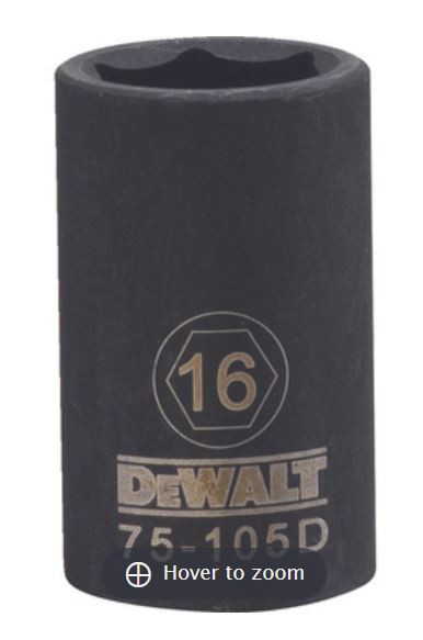 DEWALT 6 Point 1/2" Drive Impact Socket 16Mm